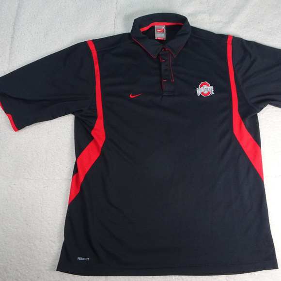 NCAA Ohio State Nike Black/Red Fit Dry Polo Medium - Picture 1 of 8